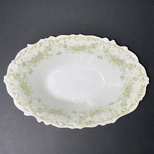 Vintage 1910s Limoges France Elite Works Green Floral Oval Serving Bowl - EUC!